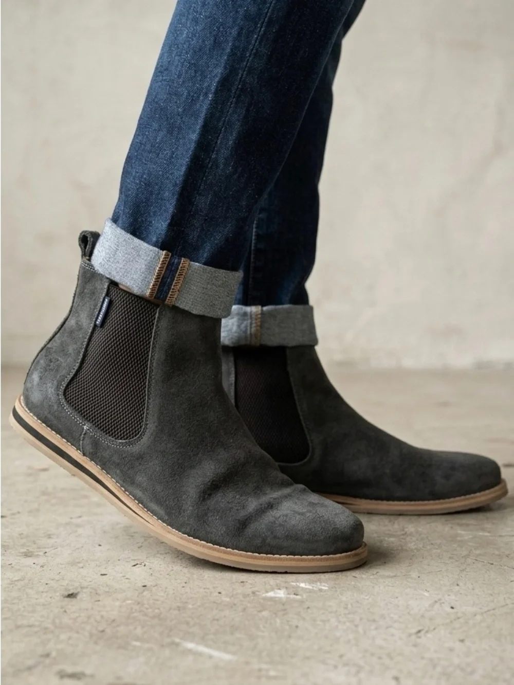 HARI MARI Odessa Waxed Suede Chelsea Boots Gray Sage